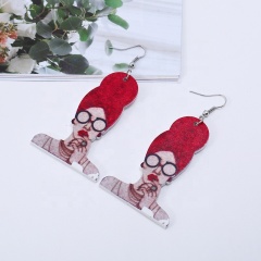 2020 new arrival fashion human head glasses girl geometric big round wooden earring