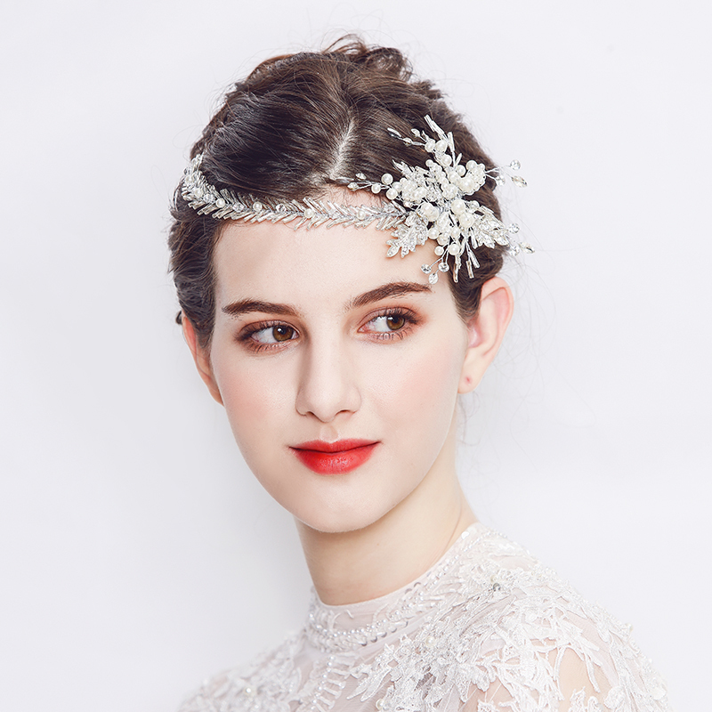 Luxury headdress temperament rhinestone crown garland pearl flower bridal hairbands
