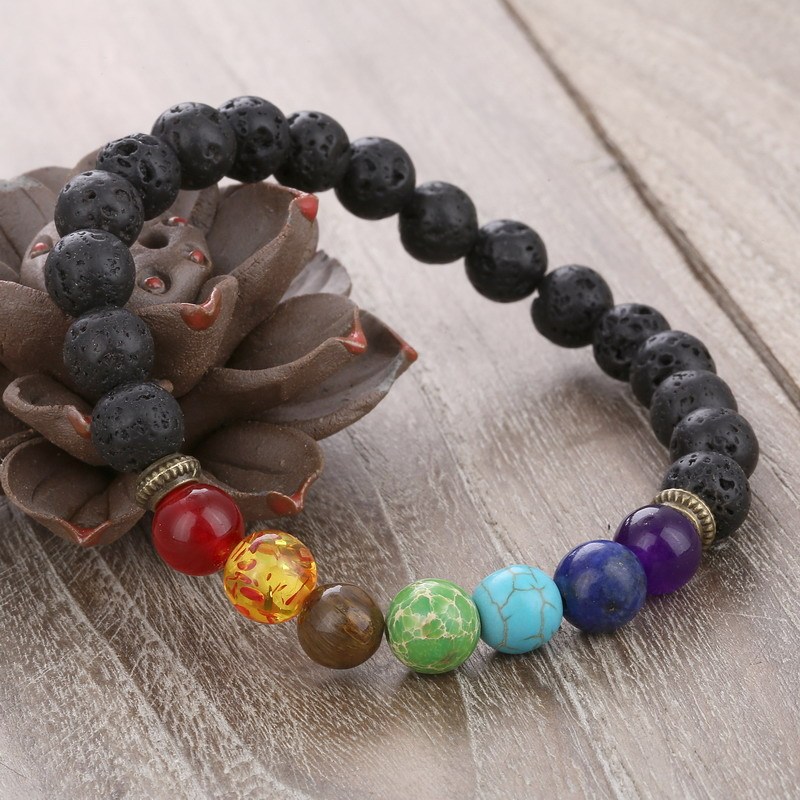 Wholesale fashion  Women Men Natural Lava Stone 7 Chakra Woven Beaded Bracelets