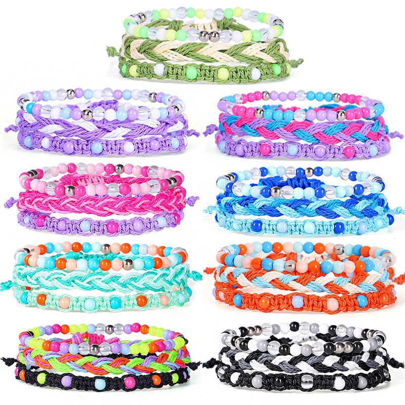 Wholesale 3pcs/set bead jewelry colorful line woven bracelets for women