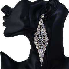 European and American hot sale leaf alloy rhinestone wholesale crystal earring
