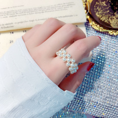 Fashion trendy weaving multiple rows women jewelry elastic force pearl Rings
