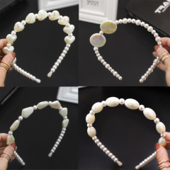 New Design Luxury Daily Wear Lady Heart Shape White Beaded Handmade Pearl Hairband for Girls