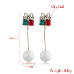 Creative new long pearl crystal Vintage silver Christmas gift box pendant earrings