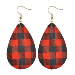 Fashion Colorful Creative Simple Two-sided Teardrop Lattice Pattern Leather Hook Earrings Fashion Colorful Creative Simple Two-sided Teardrop Lattice Pattern Leather Hook Earrings