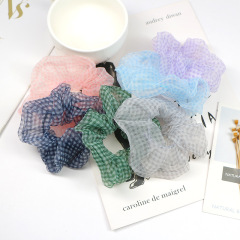 Wholesale fashion custom girls transparent organza classic plaid elastic scrunchies for hair Wholesale fashion custom girls transparent organza classic plaid elastic scrunchies for hair