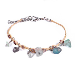Wholesale pink green natural stone Gravel straw cowrie shell bracelet