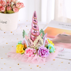 New chidren party 3d flower lace crown glitter bling unicorn headbands New chidren party 3d flower lace crown glitter bling unicorn headbands