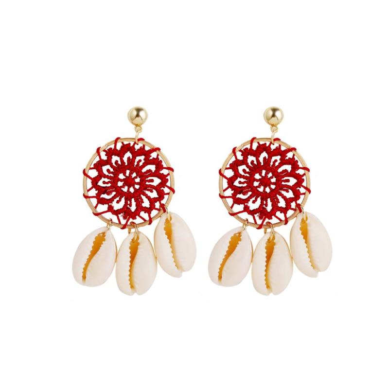 New Design Bohemian Handmade Flower Round Dreamcatcher Shell Earrings for Women New Design Bohemian Handmade Flower Round Dreamcatcher Shell Earrings for Women