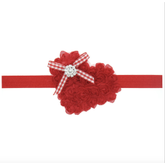New arrival heart shape with lace newborn baby kids red knot bow headband for girls hair band