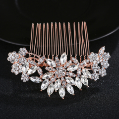 Fashion flower Wedding hair accessories crystal rose gold bridal hair comb