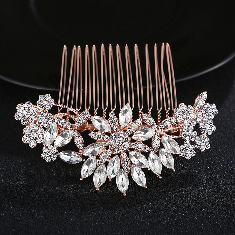 Fashion flower Wedding hair accessories crystal rose gold bridal hair comb Fashion flower Wedding hair accessories crystal rose gold bridal hair comb