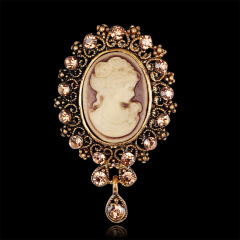 Gothic Vintage Women Accessories Lady Cameo Pendant Crystal brooches with Beauty Head