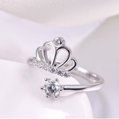 Princess Crown Adjustable 18k White Gold Zirconia Crystal Cz Ring