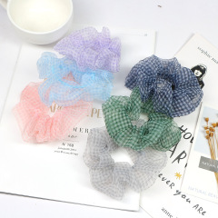Wholesale fashion custom girls transparent organza classic plaid elastic scrunchies for hair