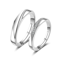 925 Sterling Silver Wedding Ring Set Simple CZ Gemstone Couple Bridal Ring