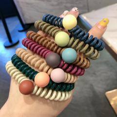 custom ins eco-friendly girl korean beads scrunchy elastic telephone cord spiraled hair ties for women custom ins eco-friendly girl korean beads scrunchy elastic telephone cord spiraled hair ties for women