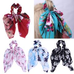 Printed Fabric Elastic Hair Bands Bowknot Hair Ties Ponytail Holder Scrunchies For Women