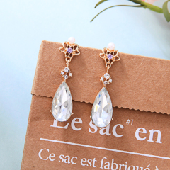 2019 stainless steel silver water drop vintage geometric crystal earrings