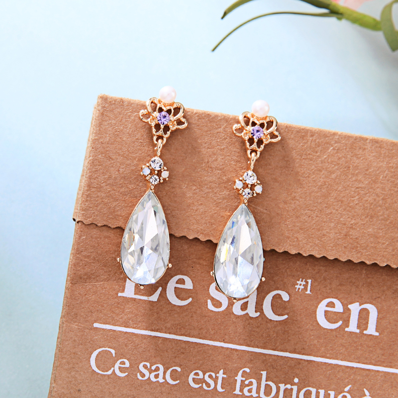 2019 stainless steel silver water drop vintage geometric crystal earrings