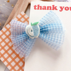 Summer New fruit lattice pleated mesh yarn bow children hair clips for cute girls