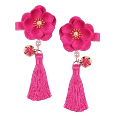 Chinese style multicolored big tassel pearl hair clip barrettes for baby girls