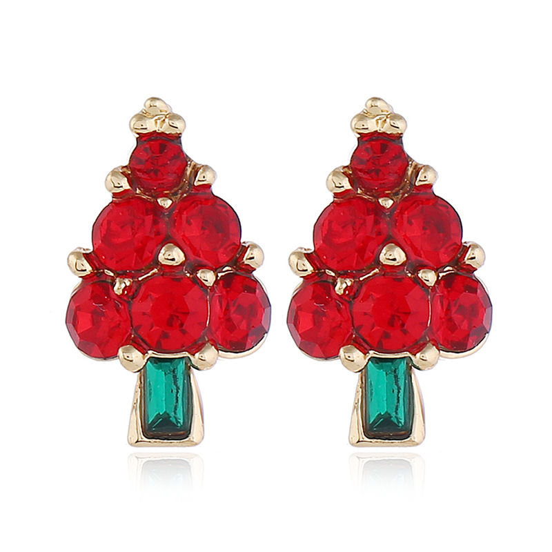 Wholesale red white women jewelry crystal alloy Christmas tree stud earrings Wholesale red white women jewelry crystal alloy Christmas tree stud earrings