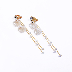 Fashion shell zircon crystal girls earrings jewelry pearl tassel drop earrings for women