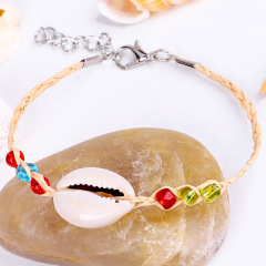 Wholesale pink green natural stone Gravel straw cowrie shell bracelet