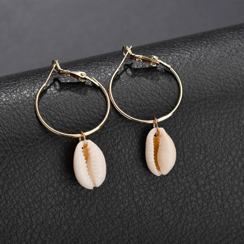 2019 American fashion jewelry for women gold round hoop conch sea shell earrings