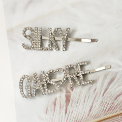 fashion custom vintage Hair Barrettes alphabet letter korean crystal hair clip for women