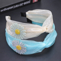 Wholesale Fashion Women Plain Summer Daisy Flower Cross HairBand For Girls