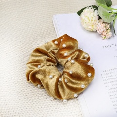 Custom multicolor velvet headdress pearl fabric spiral elastic hair tie band
