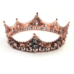Baroque full round crystal Wedding hair accessories beauty coffee gold crown tiaras