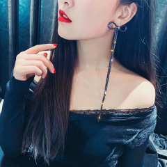 Fashion jewelry extra crystal long chain tassel bow earrings for women