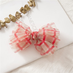 Summer hot sale gauze lattice organza bow hair clips for beautiful girls