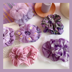 Wholesale ins popular flower lattice purple organza stain scrunchies for hair