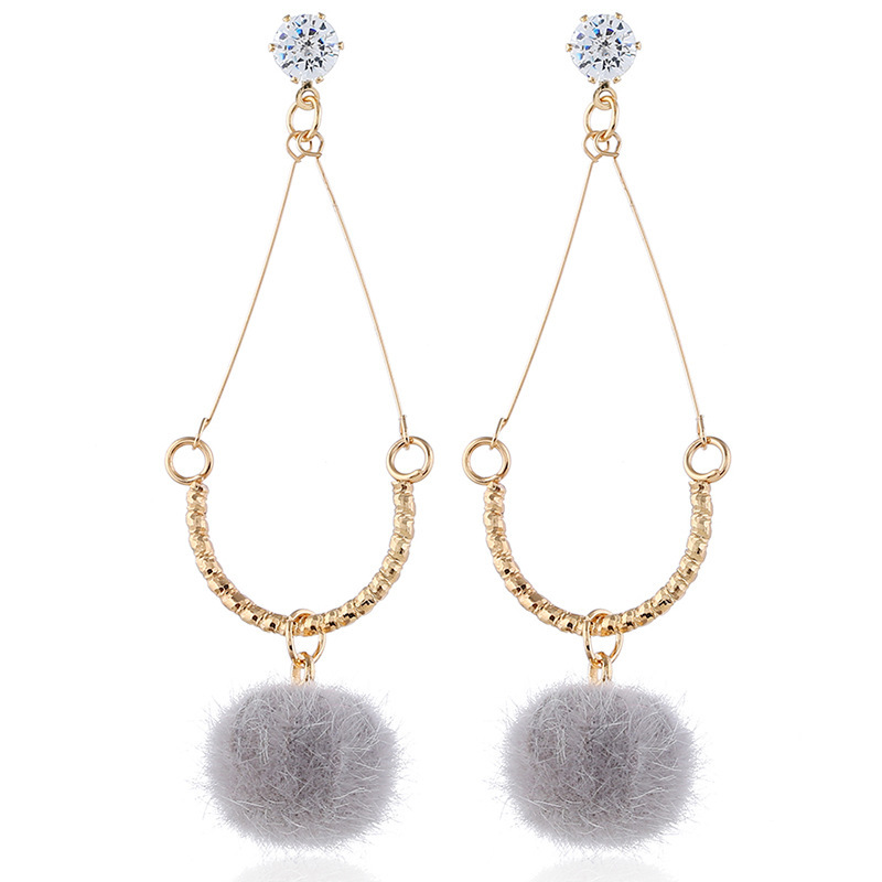 wholesale pom pom crystal women long winter artificial fur ball earring