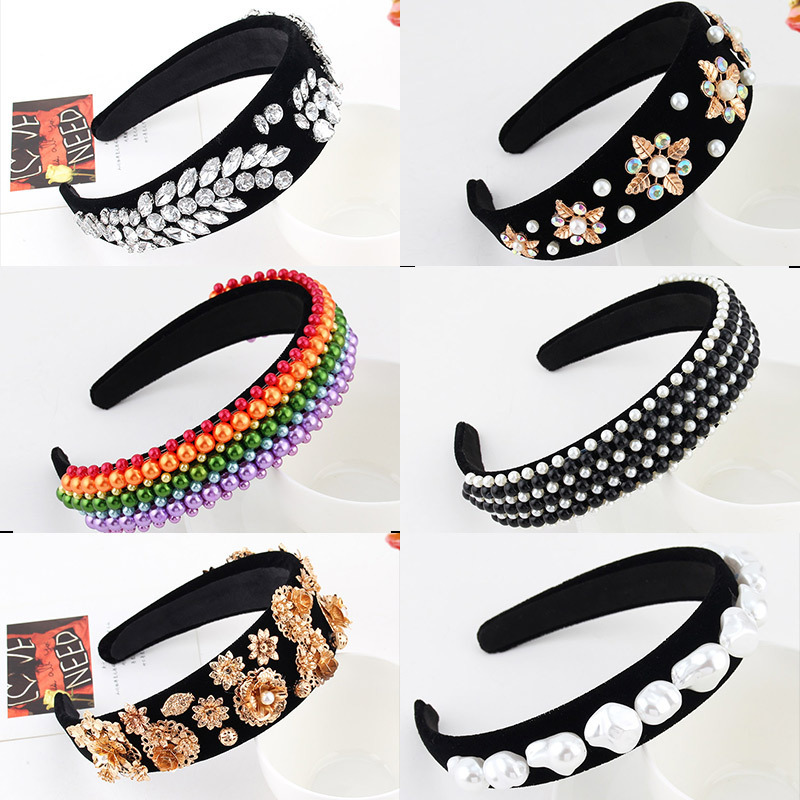 Women Hair Accessories Handmade Woven Crystal Headband Vintage Wide-brimmed Beaded baroque Headband