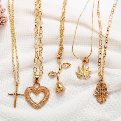 wholesale wish Amazon ins fashion gold rose heart chain choker multi-layer necklace for women lady girls