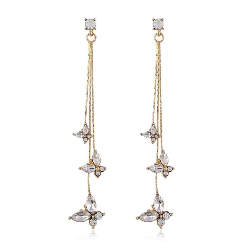 amazon ins Customized korean fashion trendy Zircon Jewelry Fashion Gold Long Drop Diamond Earrings for Women