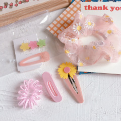 ins hot parent-child daisy plaid girls kids hair accessories with hair tie and hair clip