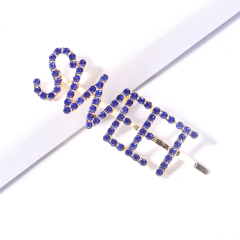 2020 new style custom girls colorful rhinestone letter SWEET hair pins with words