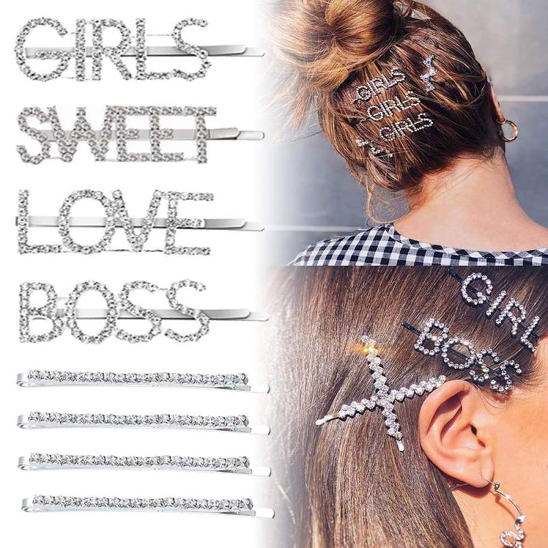 Amazon Hot Sale Custom Glitter Word Fashion Pearl Rhinestone Letter Hair Clip Amazon Hot Sale Custom Glitter Word Fashion Pearl Rhinestone Letter Hair Clip