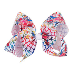 custom latest fashion hot printing big large size 7.6inch child Baby Girl ribbon kid hair bow with clip