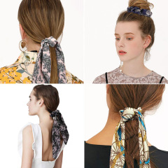 2020 Chiffon Ribbon long bow knot elastic hair scarf scrunchies silk hair ties custom for girls womens