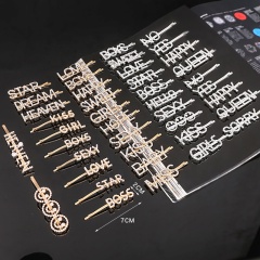 Korean ins custom woman girls rhinestone crystal letter hair pins with words Korean ins custom woman girls rhinestone crystal letter hair pins with words