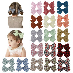 Amazon top selling pure color grid fabric bowknot kids hair clips for girls