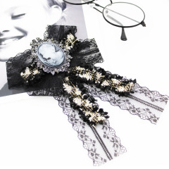INS amazon korean latest fashion girls Fabric Canvas Corsage Collar Necktie stripe bee ribbon bow tie brooches pin