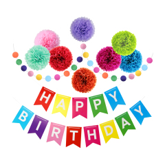Rainbow Color Banner Paper Flower Ball Baby Birthday Party Supplies Set Rainbow Color Banner Paper Flower Ball Baby Birthday Party Supplies Set